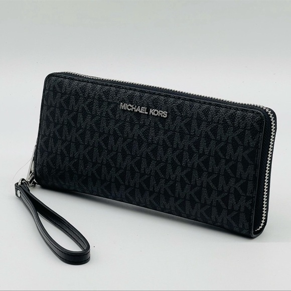 Michael Kors Large Continental Wallet Wristlet Black Signature - Picture 1 of 7